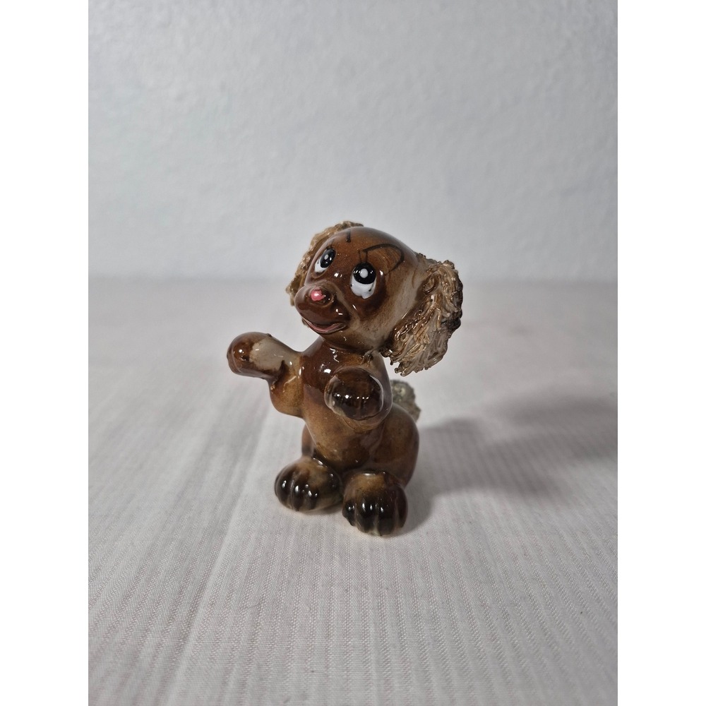 Vintage Spaghetti Poodle Figurine Made in Japan Brown Ceramic Dog Begging Pose